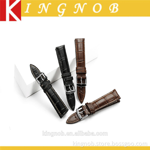 18 to 22mm Stainless Steel Pin Buckle Calf Leather Watch Band Strap